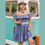 Plus Size Ruffled Smocked Off-Shoulder Mini Dress - VacationGrabs