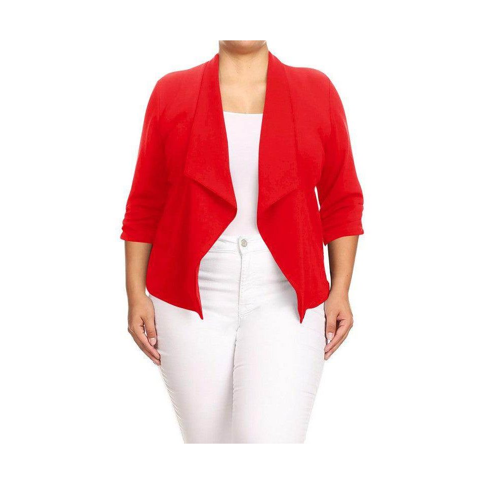 Plus Size Solid Waist Length Jacket Open Front 17 Colors - VacationGrabs