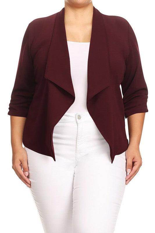 Plus Size Solid Waist Length Jacket Open Front 17 Colors - VacationGrabs