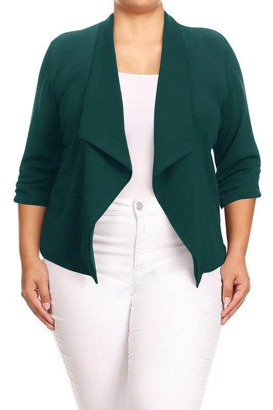 Plus Size Solid Waist Length Jacket Open Front 17 Colors - VacationGrabs