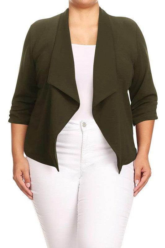 Plus Size Solid Waist Length Jacket Open Front 17 Colors - VacationGrabs