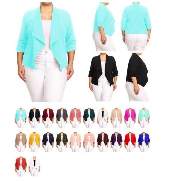 Plus Size Solid Waist Length Jacket Open Front 17 Colors - VacationGrabs