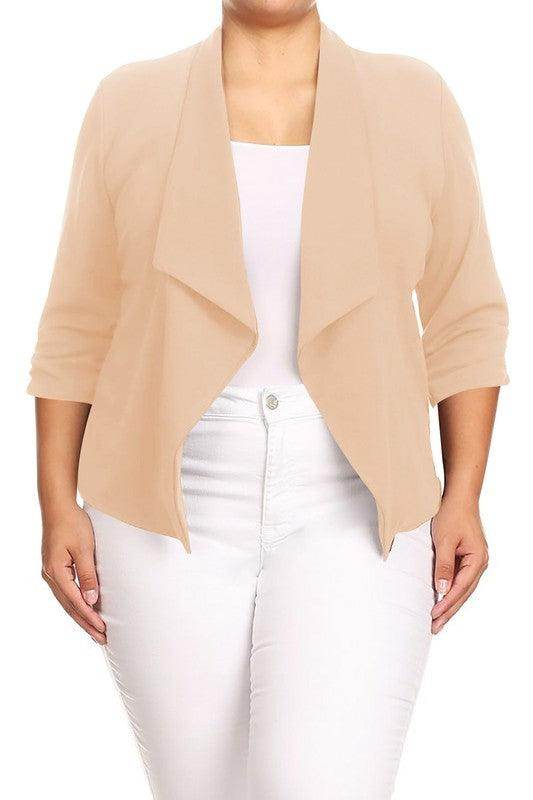 Plus Size Solid Waist Length Jacket Open Front 17 Colors - VacationGrabs