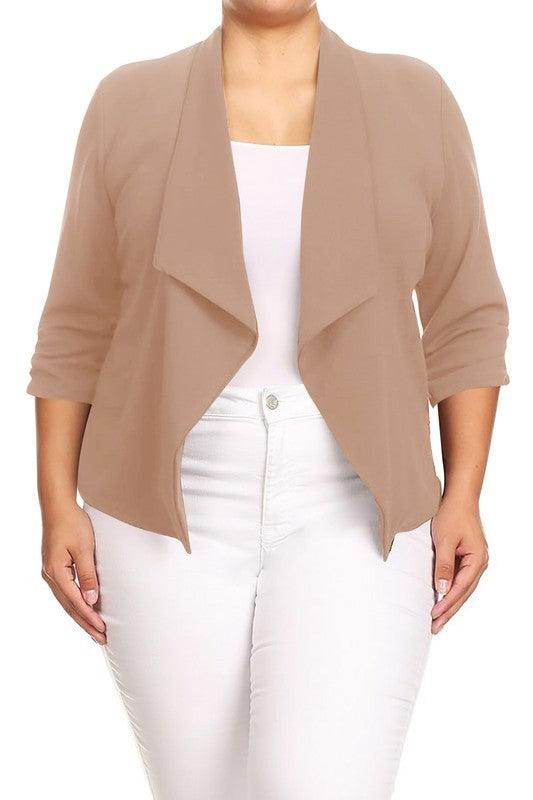 Plus Size Solid Waist Length Jacket Open Front 17 Colors - VacationGrabs