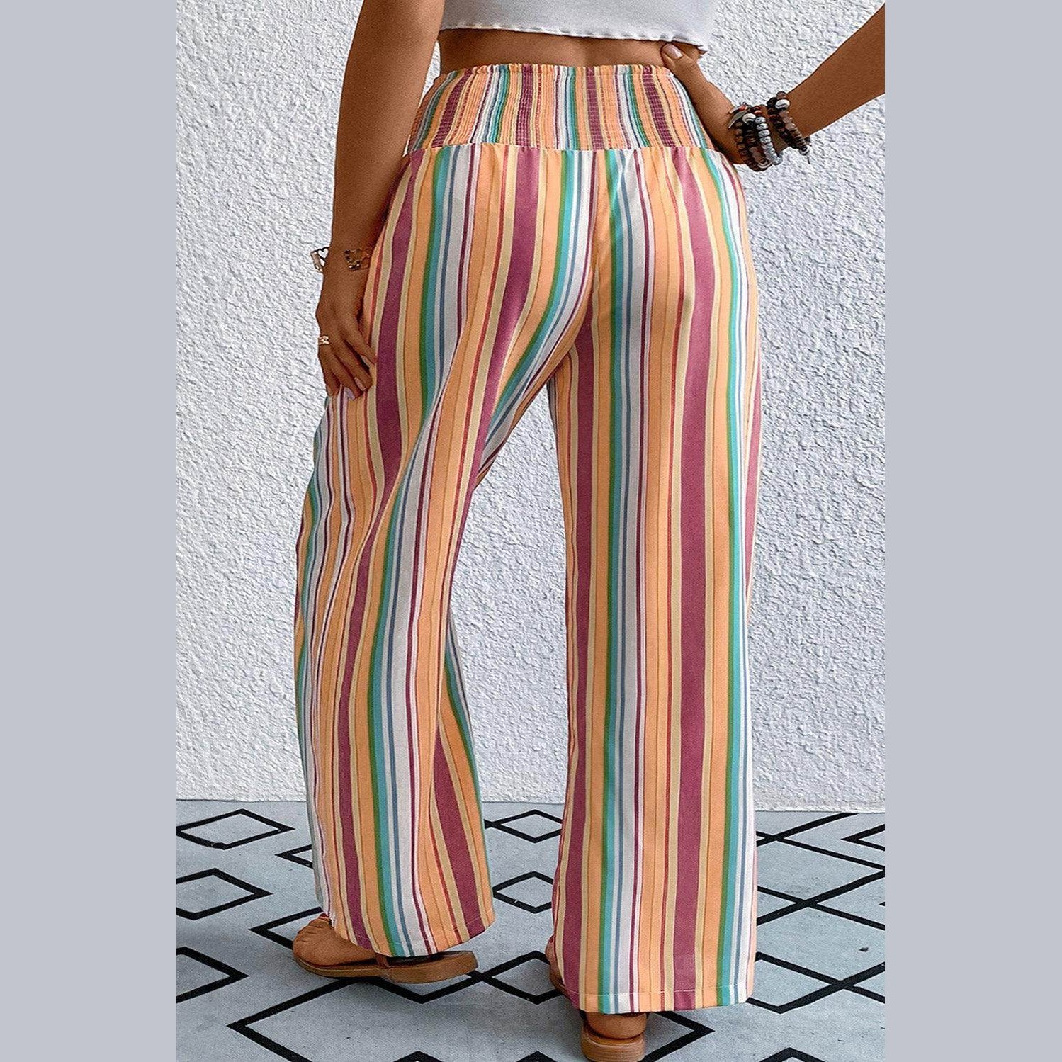 Plus Size Striped Wide Leg Pants - VacationGrabs