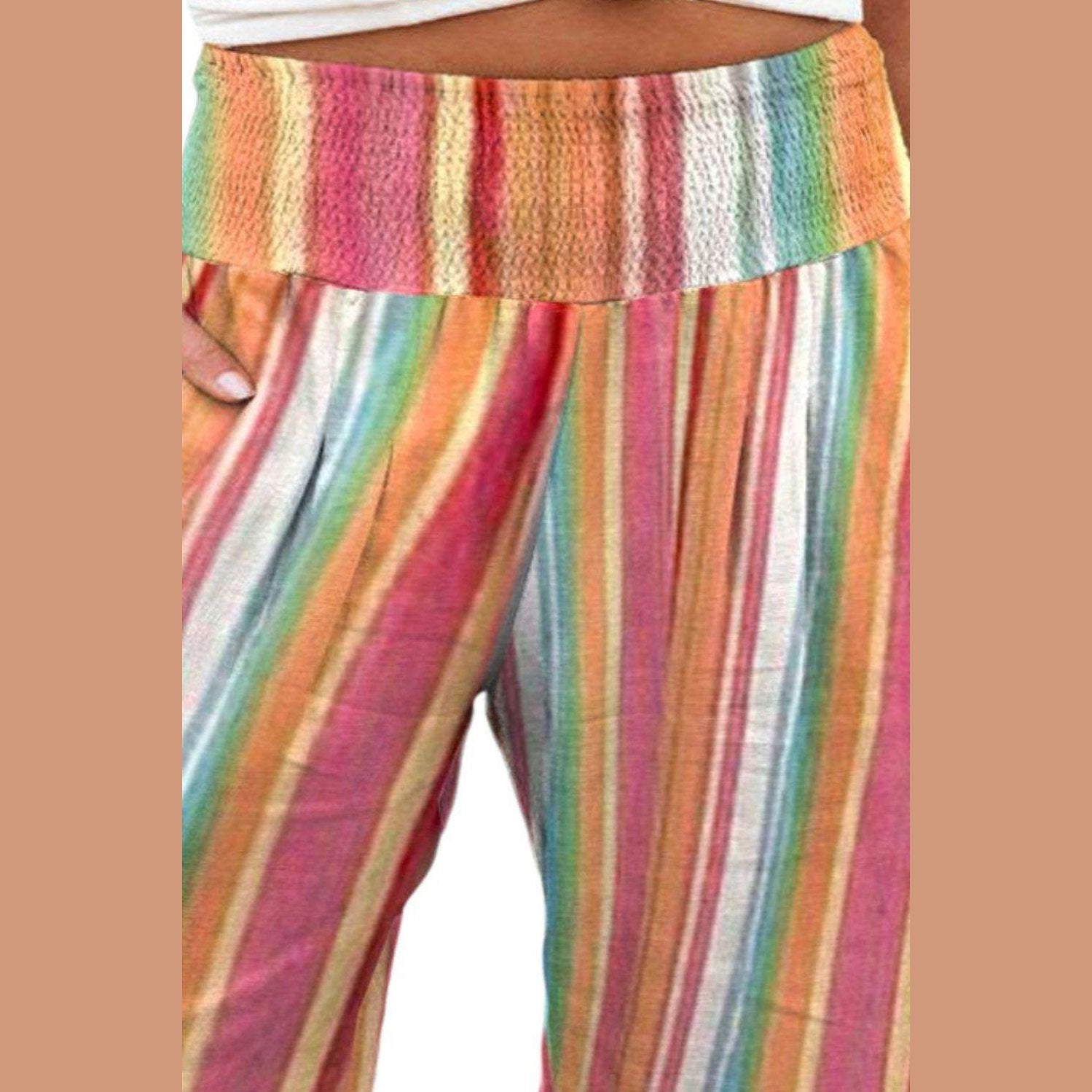 Plus Size Striped Wide Leg Pants - VacationGrabs