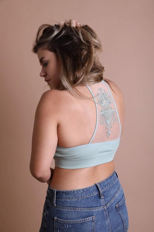 Women's Shirts - Plus Plus Size Tattoo Mesh Racerback Bralette