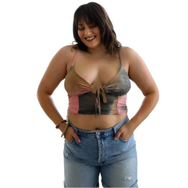 Plus Size Tie Dye Mesh Keyhole Front Brami Top - VacationGrabs
