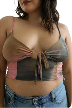 Plus Size Tie Dye Mesh Keyhole Front Brami Top - VacationGrabs