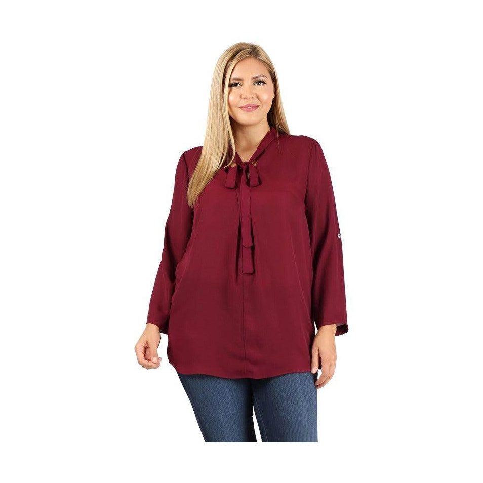 Plus Size Tie V-Neck Top - VacationGrabs