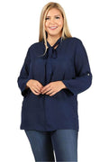 Plus Size Tie V-Neck Top - VacationGrabs