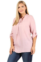 Plus Size Tie V-Neck Top - VacationGrabs