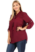 Plus Size Tie V-Neck Top - VacationGrabs