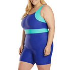 VacationGrabs plus size unitard for water aerobics in blue and teal with a comfortable fit