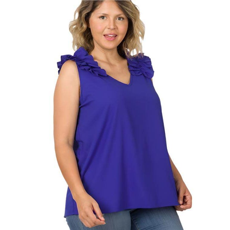 ZENANA plus size wool ruffle top in vibrant purple with stylish ruffle details