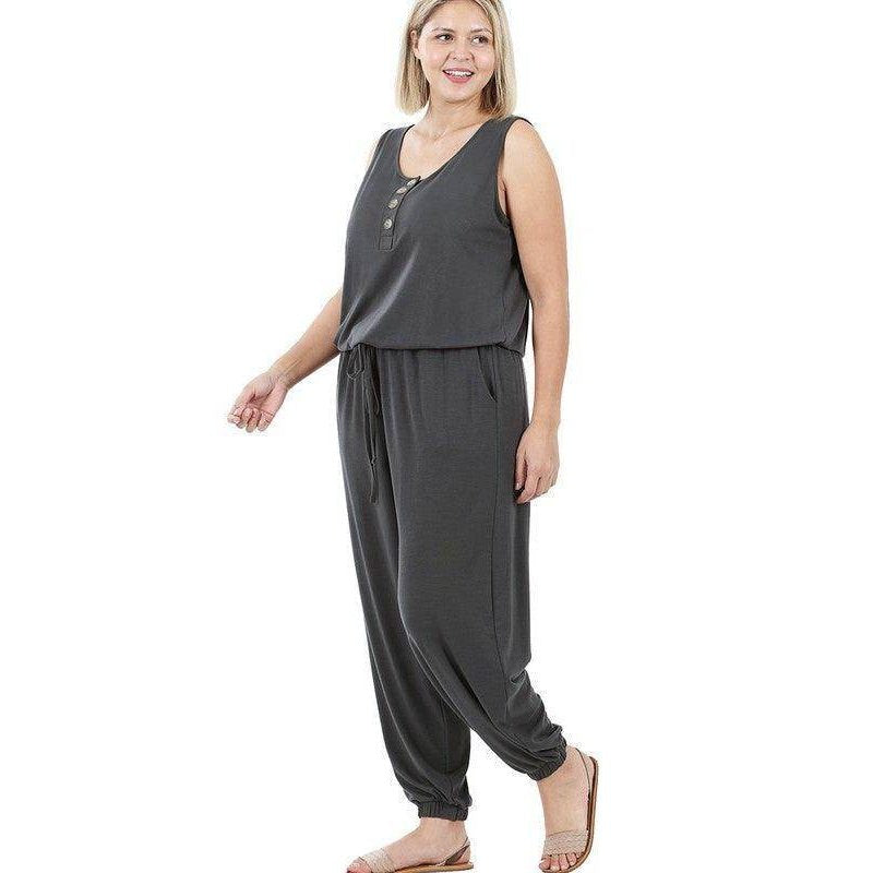 Plus Sleeveless Jogger Jumpsuit - VacationGrabs