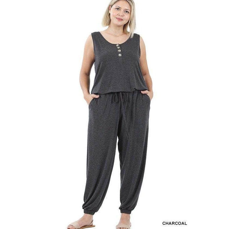 Plus Sleeveless Jogger Jumpsuit - VacationGrabs