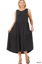 Women's Dresses Plus Sleeveless Tiered Midi Dress