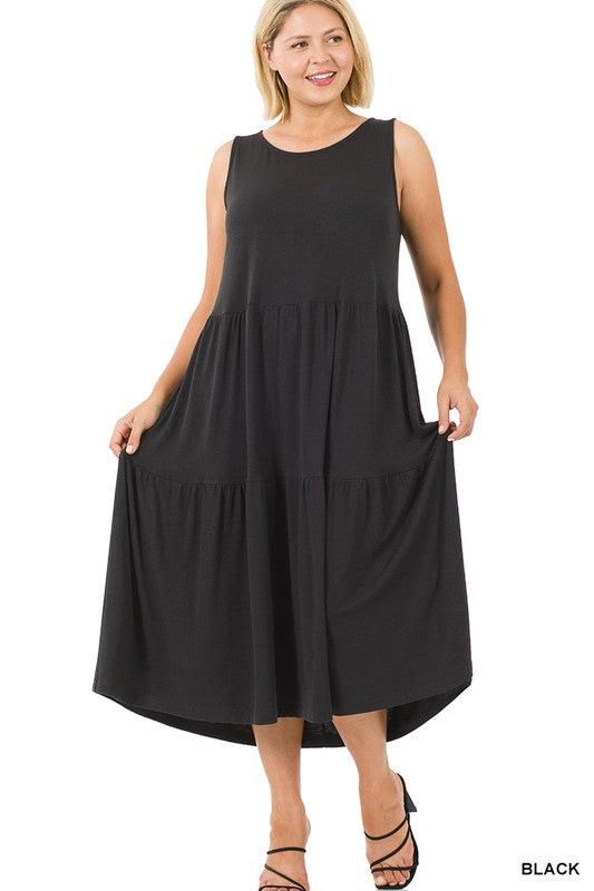 Women's Dresses Plus Sleeveless Tiered Midi Dress