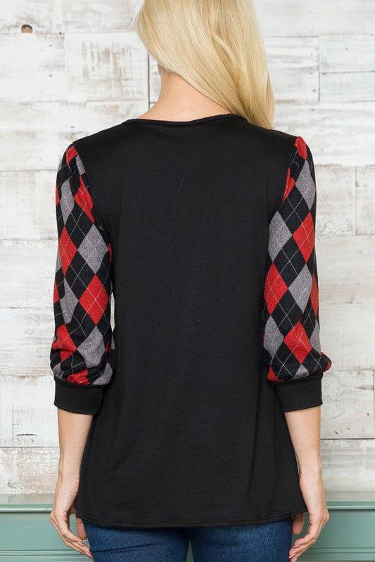 Women's Shirts Plus Solid Checker V Neck Top