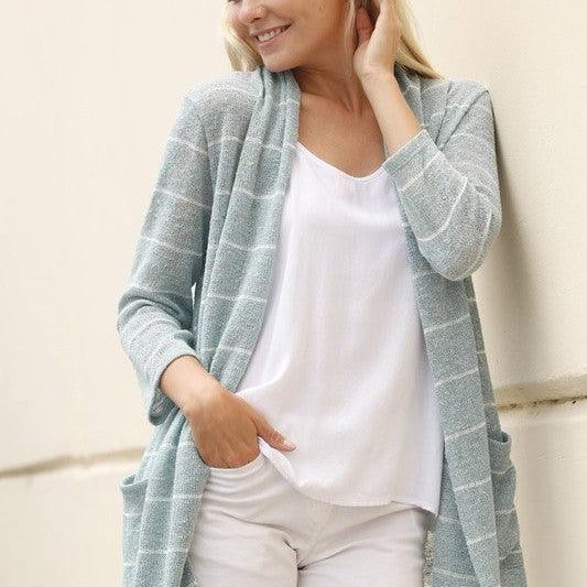 Women's Sweaters - Cardigans Plus Spring Stripe Cardigan With Pocket