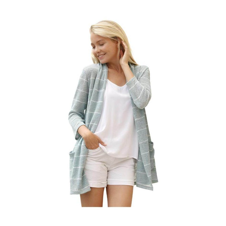 Plus Spring Stripe Cardigan With Pocket - VacationGrabs