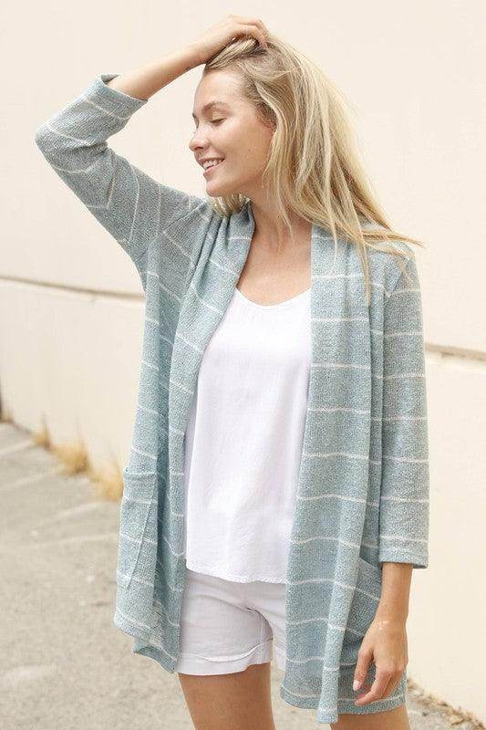 Plus Spring Stripe Cardigan With Pocket - VacationGrabs