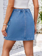 Pocketed Buttoned Denim Skirt - VacationGrabs