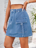 Pocketed Buttoned Denim Skirt - VacationGrabs