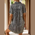 Pocketed Collared Neck Short Sleeve Denim Dress - VacationGrabs