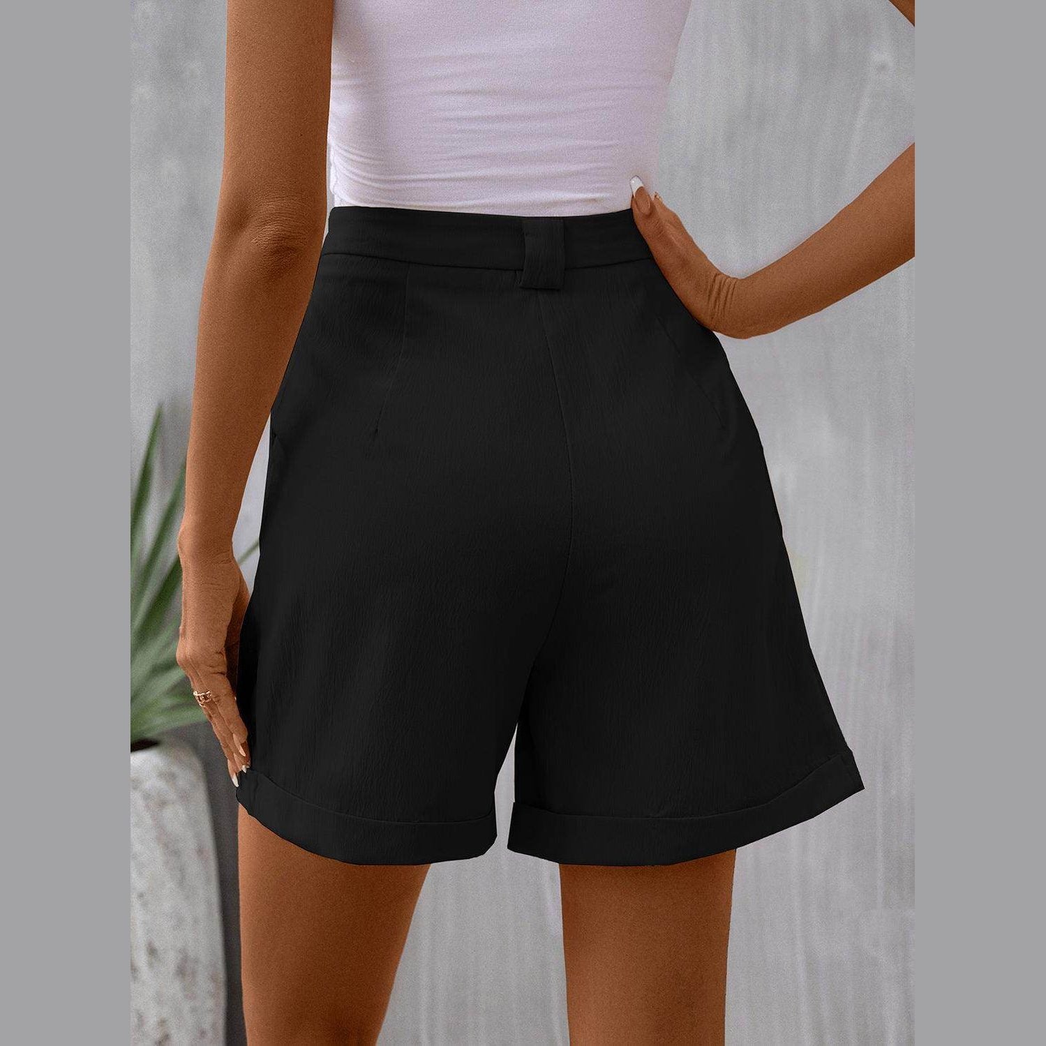 Pocketed Mid-Rise Waist Shorts - VacationGrabs