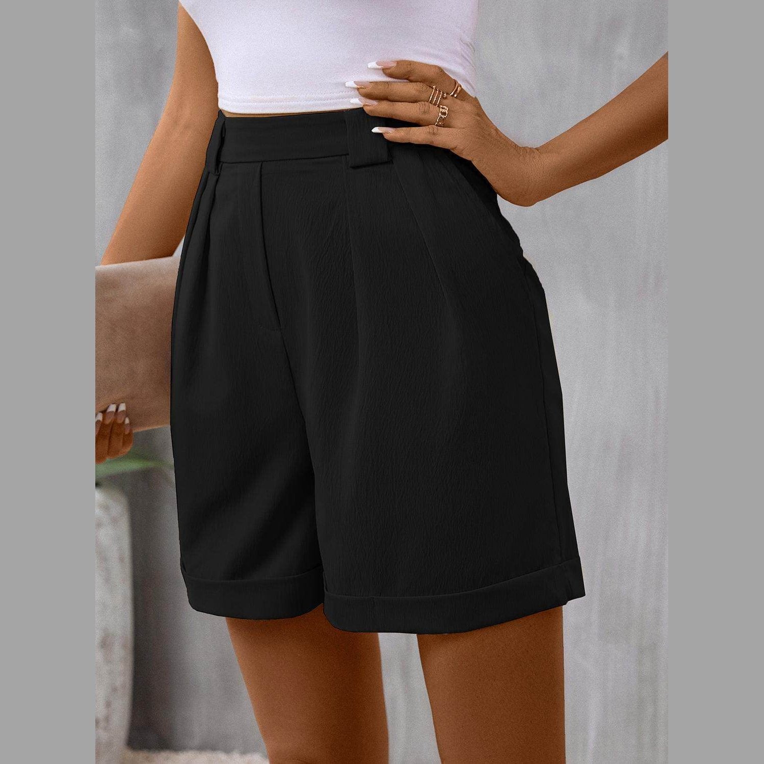 Pocketed Mid-Rise Waist Shorts - VacationGrabs