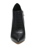 Rag Company women's black pointed toe stiletto boots with textured pattern and side zipper