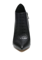 Rag Company women's black pointed toe stiletto boots with textured pattern and side zipper