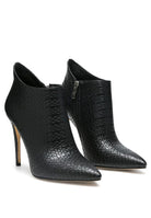 Rag Company women's black pointed toe stiletto boots with textured leather and side zipper
