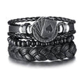 Men's black leather poker wristband bracelet featuring poker symbols and braided design for stylish wear