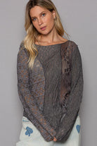 Women's Shirts POL Exposed Seam Long Sleeve Lace Knit Top