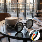Round black polarized sunglasses with adjustable dimming, perfect for outdoor use