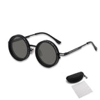 Black polarized sunglasses with round frames, perfect for sunny days