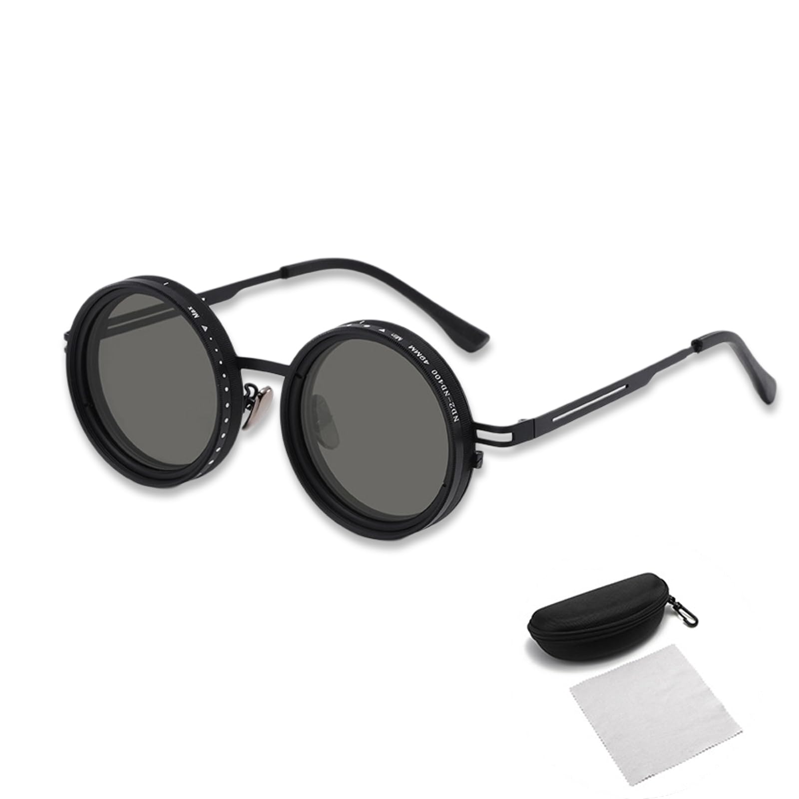 Black polarized sunglasses with round frames, perfect for sunny days