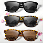 VacationGrabs polarized sunglasses in black, tortoiseshell, and leopard designs