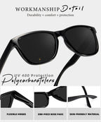 Black polarized sunglasses with UV protection and polycarbonate lenses