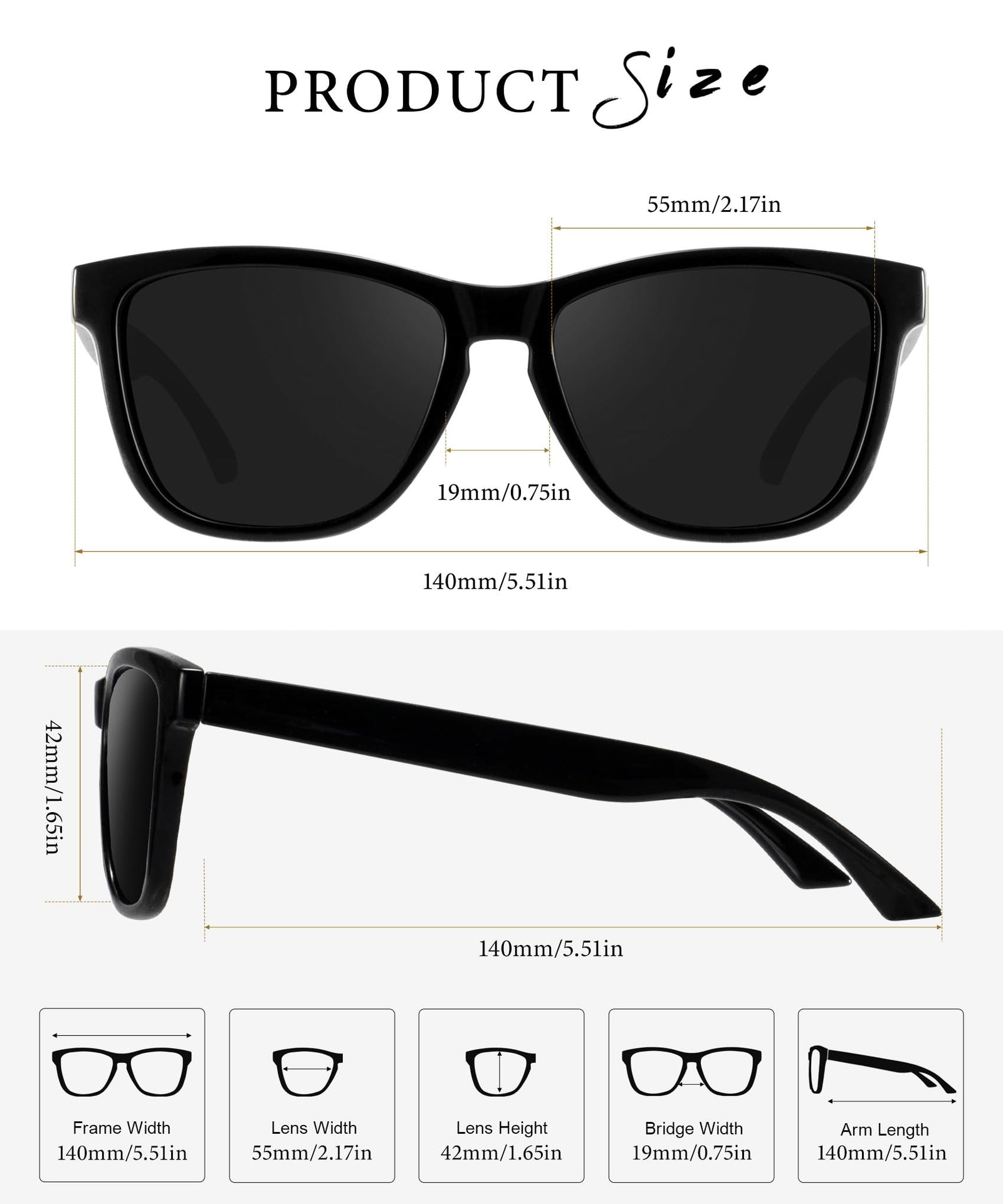 Black polarized sunglasses, lightweight design for outdoor activities