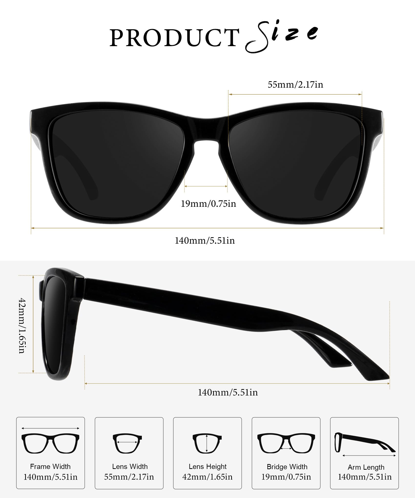 Black polarized sunglasses, lightweight design for outdoor activities