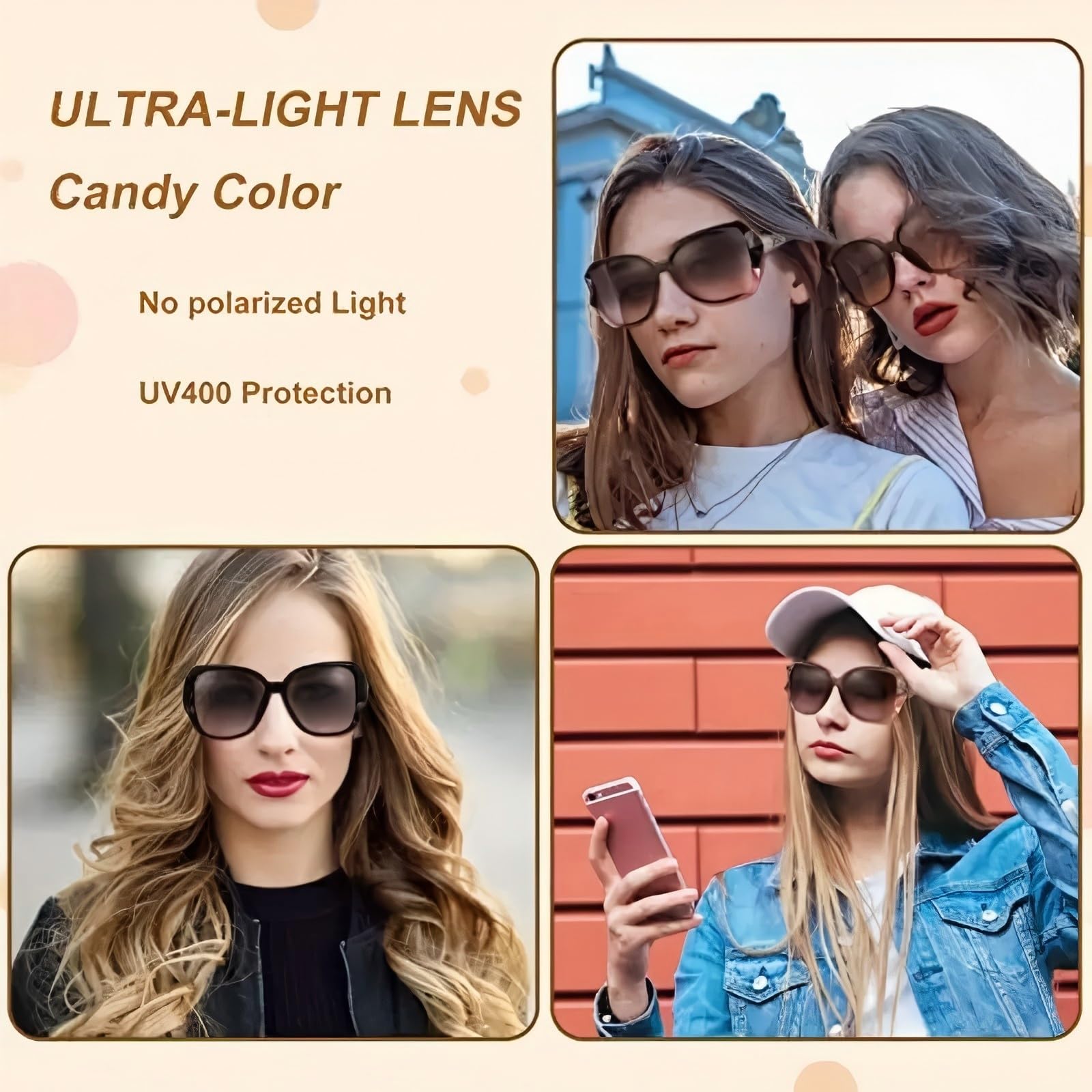Women's candy color polarized sunglasses with ultra-light lens and UV protection