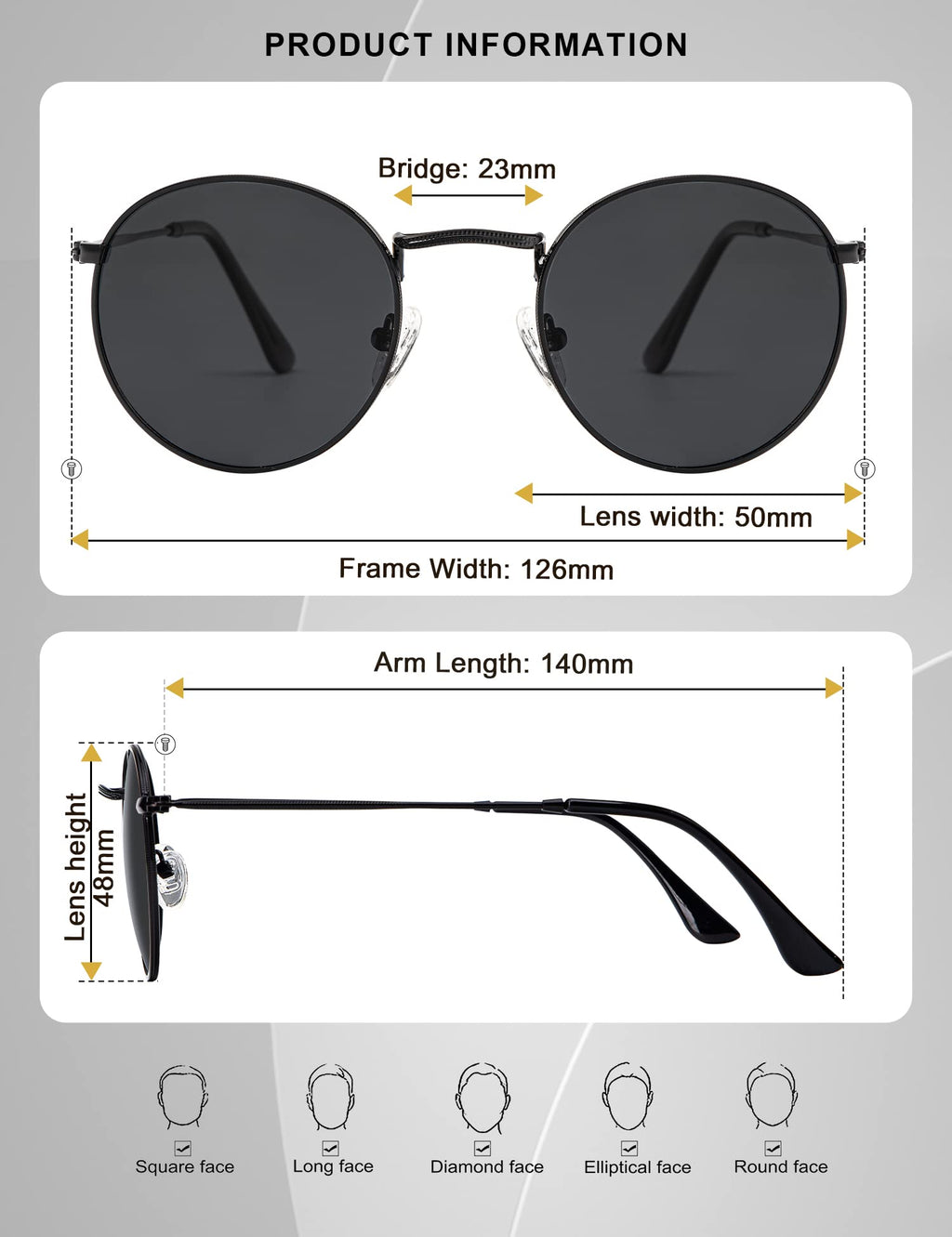 Black polarized sunglasses, stylish metal frame, perfect for sunny days