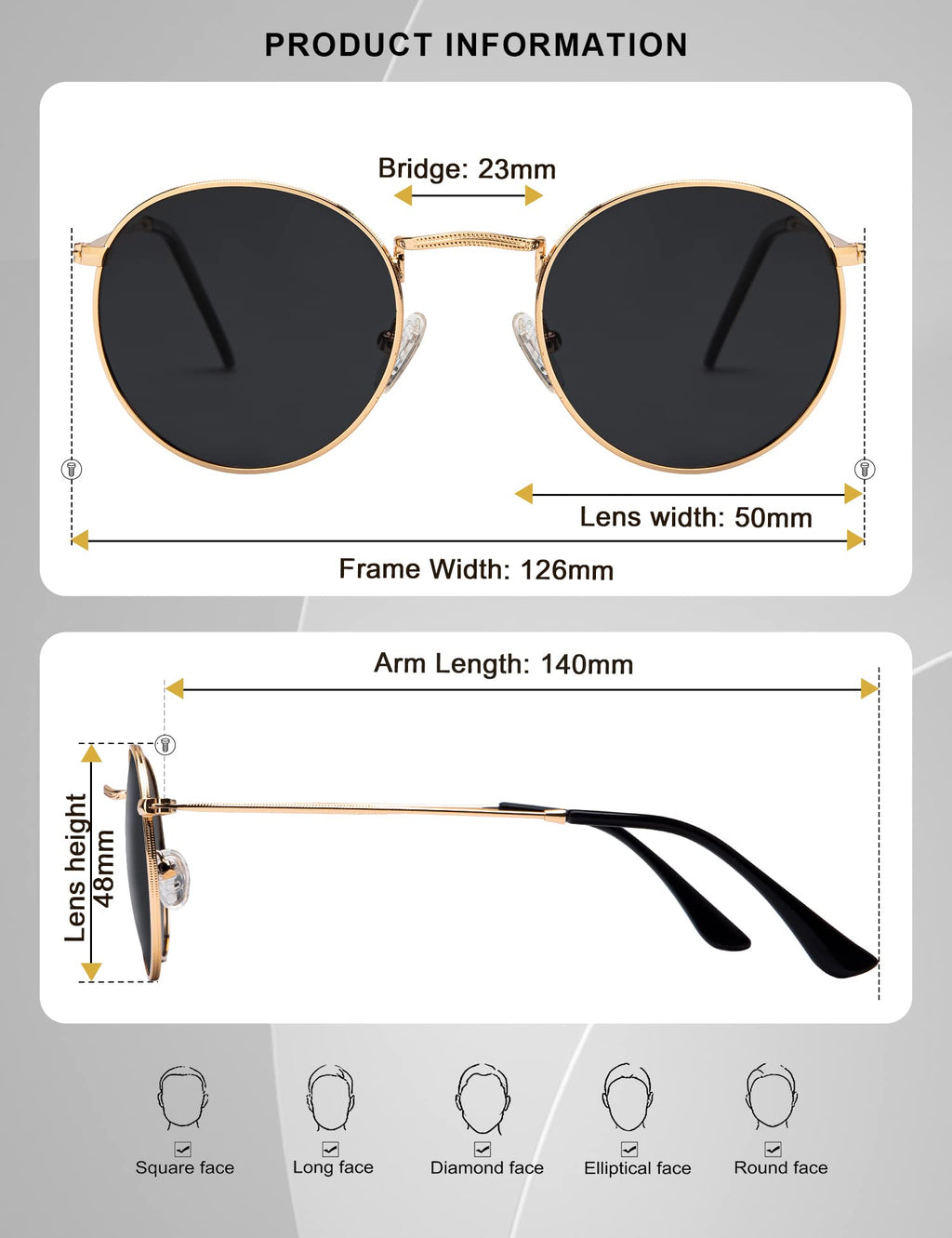 Gold frame polarized sunglasses with black lenses, stylish for outdoor activities
