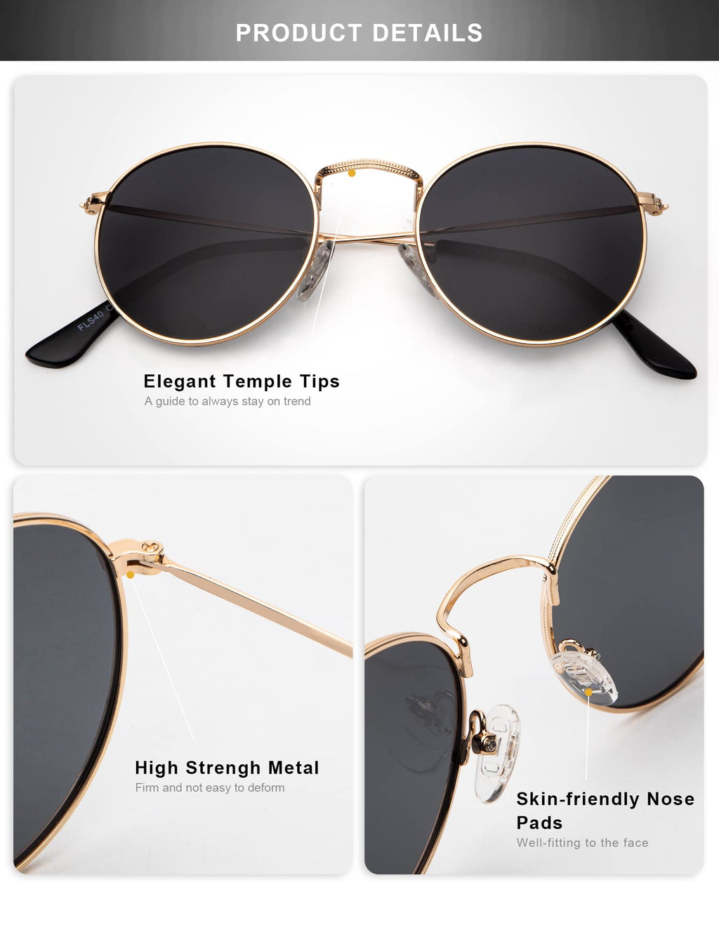 Gold-framed polarized sunglasses with comfortable nose pads for stylish outdoor use