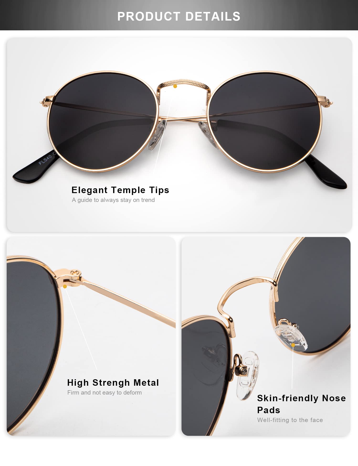 Gold-framed polarized sunglasses with comfortable nose pads for stylish outdoor use