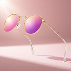 Gold polarized sunglasses with pink lenses for summer style